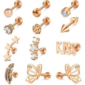 Mayhoop 16g Cartilage Earrings – Men Women Surgical Stainless Steel Tragus Piercing Jewelry Stud Hoop Forward Helix Rook Daith Conch Earrings(Rose-gold-2)