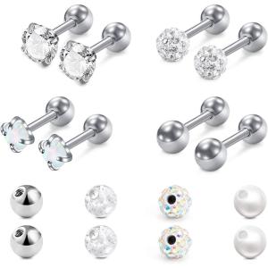 Mayhoop 16g Cartilage Earrings – Men Women Surgical Stainless Steel Tragus Piercing Jewelry Stud Hoop Forward Helix Rook Daith Conch Earrings(White)