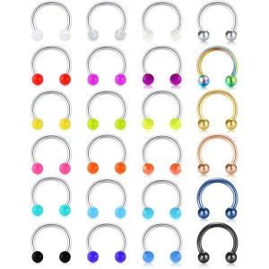 Mayhoop 20G 24Pcs Stainless Steel Horseshoe Nose Septum Rings Piercing Jewelry Cartilage Helix Tragus Earring Hoop Lip Horseshoe Piercing Retainer for Women Men 8mm 10mm(1#8mm Style A)