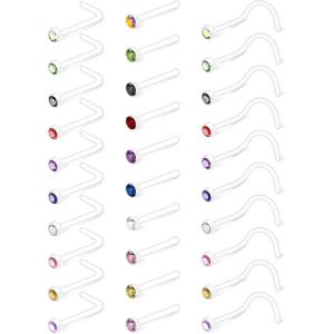 Mayhoop 20G 30Pcs Bioflex Clear Nose Rings Retainer Nose Piercing Retainer Mix Color CZ Body Jewelry Piercing for Women Men(1#Style A)