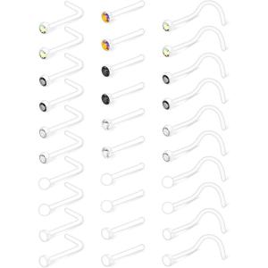 Mayhoop 20G 30Pcs Bioflex Clear Nose Rings Retainer Nose Piercing Retainer Mix Color CZ Body Jewelry Piercing for Women Men(2#Style B)
