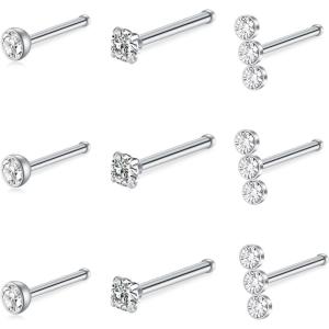 Mayhoop 20G Nose Rings Studs 316L Surgical Stainless Steel L Shape Bone Diamond Heart Corkscrew Nose Ring Nostril Piercing Jewelry For Women Men(Bone-Silver-A)