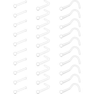 Mayhoop 38pcs Clear Piercing Retainers for Surgery Bioflex Nose Rings Belly Rings Septum Eyebrow Lip Cartilage Tragus Earring Retainer Industrial Bar Plastic Piercing Jewelry for Work(30Pcs-20G-round top(1.5mm))