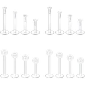Mayhoop 38pcs Clear Piercing Retainers for Surgery Bioflex Nose Rings Belly Rings Septum Eyebrow Lip Cartilage Tragus Earring Retainer Industrial Bar Plastic Piercing Jewelry for Work(Style B)