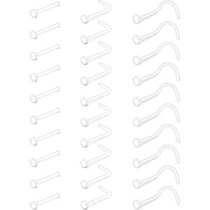 Mayhoop 38pcs Clear Piercing Retainers for Surgery Bioflex Nose Rings Belly Rings Septum Eyebrow Lip Cartilage Tragus Earring Retainer Industrial Bar Plastic Piercing Jewelry for Work(30Pcs-18G-flat top(2mm 2.5mm))