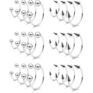 Mayhoop 40Pcs 16G Stainless Steel Horseshoe Nose Septum Rings Piercing Jewelry Cartilage Daith Helix Tragus Earring Hoop Lip Horseshoe Piercing for Women Men