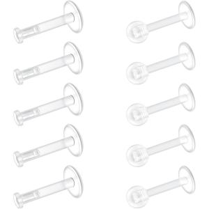 Mayhoop Clear Earrings for Work,Sports – Surgery Bioflex Labret Helix Cartilage Tragus Lip Earring Clear Piercing Retainers Plastic Jewelry For Women Men 6mm 8mm 10mm 12mm(16G 6mm)