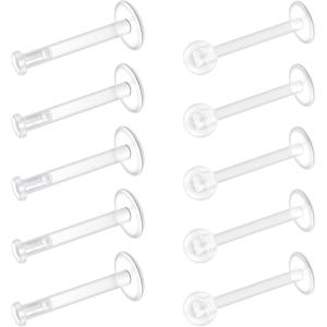 Mayhoop Clear Earrings for Work,Sports – Surgery Bioflex Labret Helix Cartilage Tragus Lip Earring Clear Piercing Retainers Plastic Jewelry For Women Men 6mm 8mm 10mm 12mm(16G 10mm)