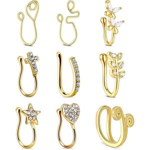 Mayhoop Faux Nose Ring Hoops and Studs – Fake Nose Piercing for Women and Men(Gold)