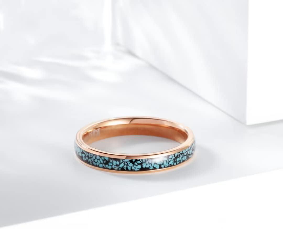 imageKing Will 4mm Turquoise Granules Inlay Stainless Steel Ring Domed Polished Shiny Rose Gold Wedding Band for Men Women 95