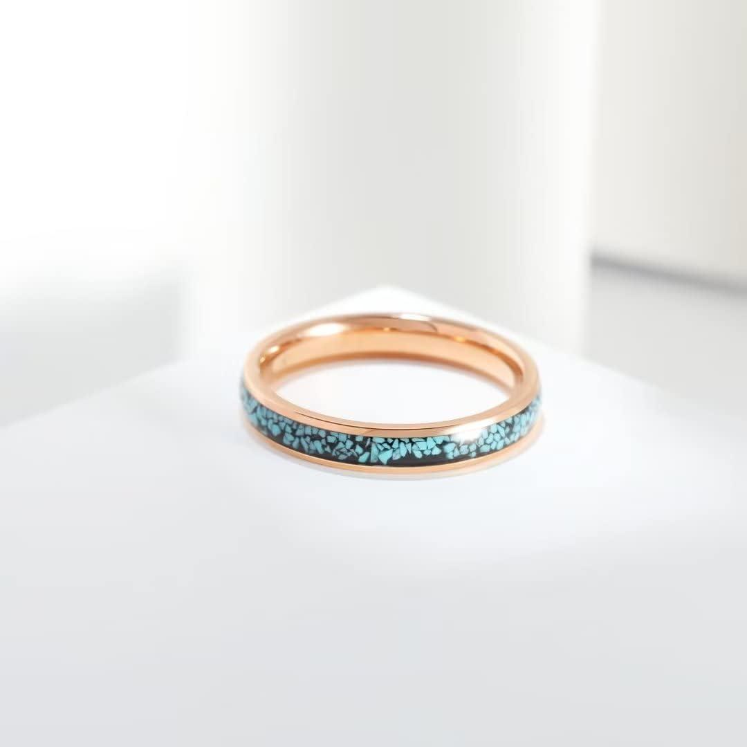 imageKing Will 6mm Domed Polished Stainless Steel Ring Turquoise Granules Inlay Shiny Rose Gold Wedding Band for Men Women 95