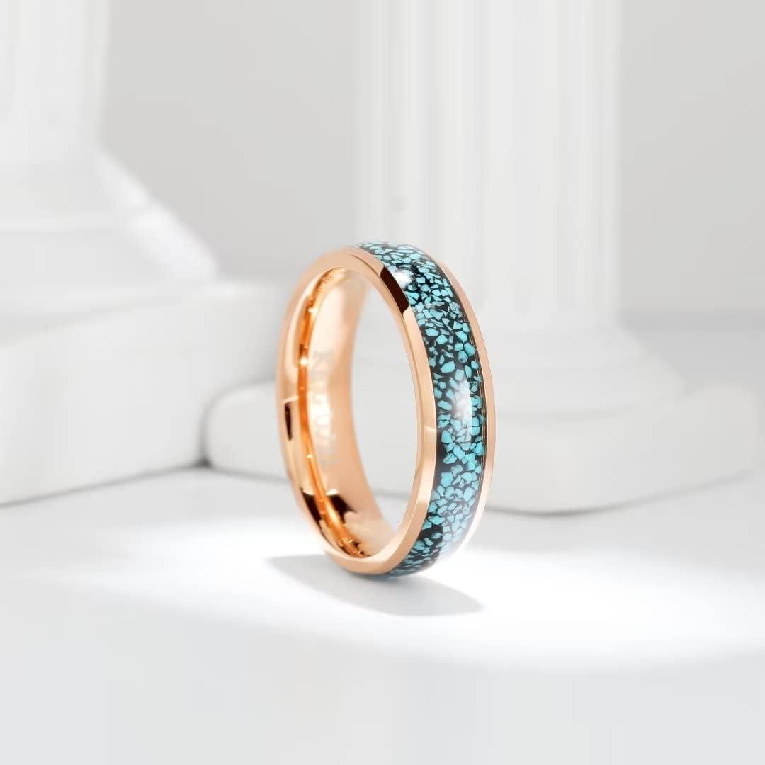 imageKing Will 8mm Rose Gold Domed Stainless Steel Ring Turquoise Granules Inlay Shiny Polished Wedding Band for Men Women 95
