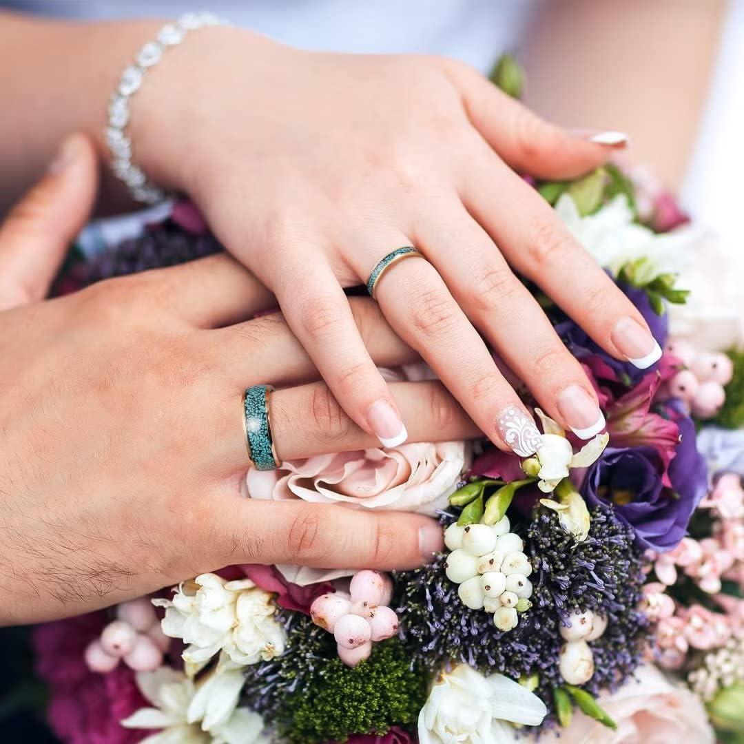 imageKing Will 8mm Rose Gold Domed Stainless Steel Ring Turquoise Granules Inlay Shiny Polished Wedding Band for Men Women 95