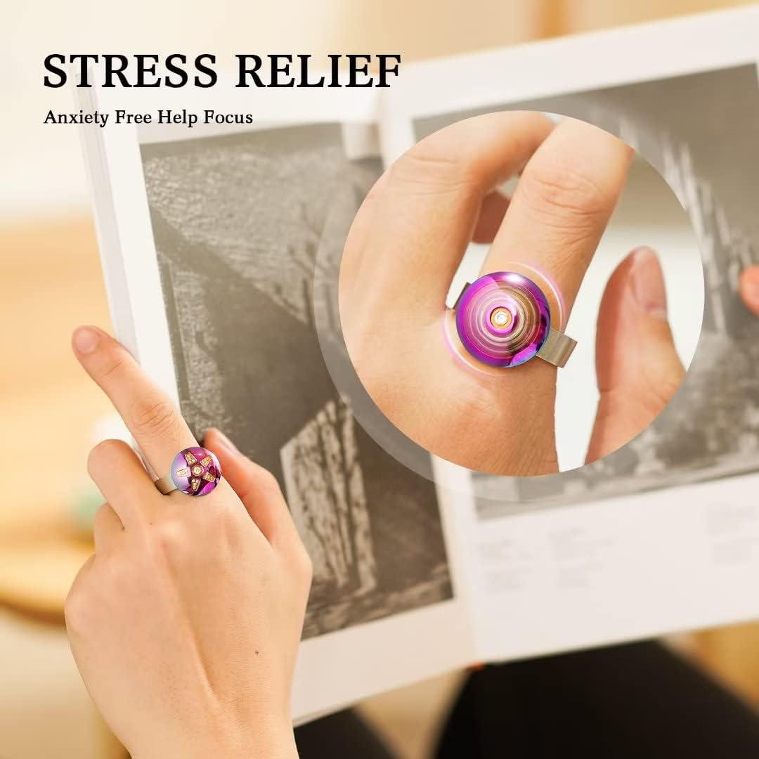 imageKing Will Anxiety Spinner Rings for Men Women 6mm Stainless Steel Ring Rainbow Stress Relief Wedding Ring Comfort FitAPink