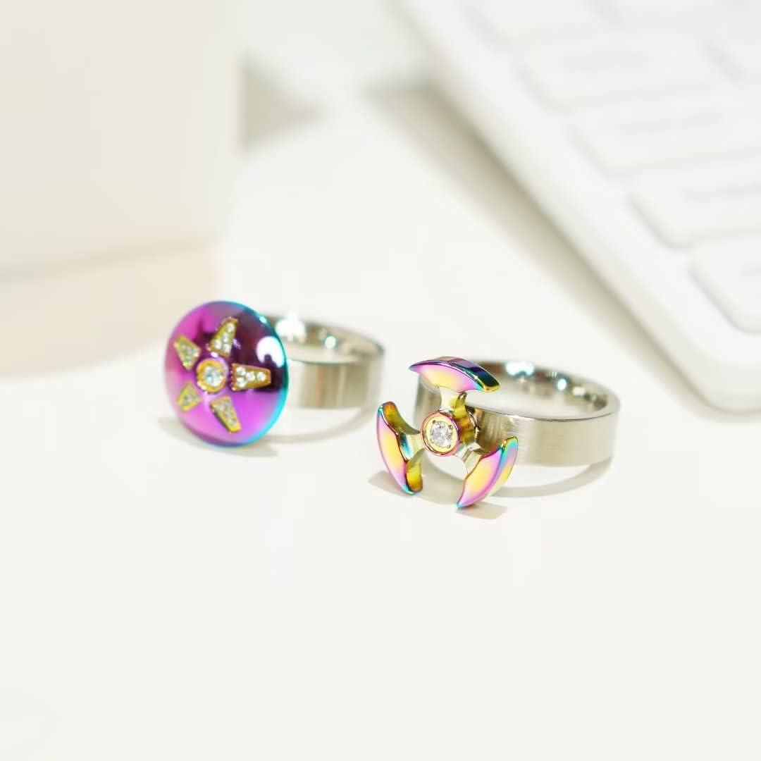 imageKing Will Anxiety Spinner Rings for Men Women 6mm Stainless Steel Ring Rainbow Stress Relief Wedding Ring Comfort FitAPink