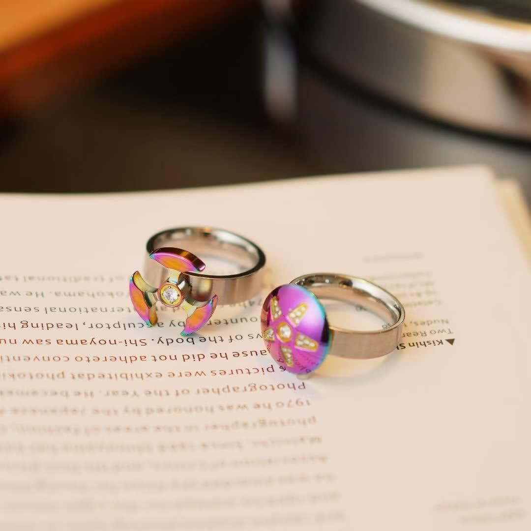 imageKing Will Anxiety Spinner Rings for Men Women 6mm Stainless Steel Ring Rainbow Stress Relief Wedding Ring Comfort FitBPink