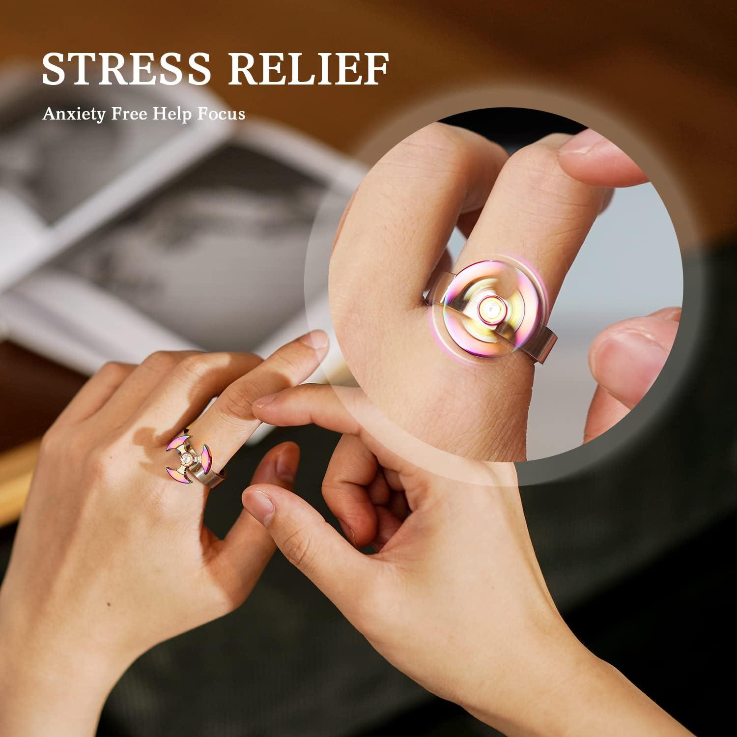 imageKing Will Anxiety Spinner Rings for Men Women 6mm Stainless Steel Ring Rainbow Stress Relief Wedding Ring Comfort FitBPink