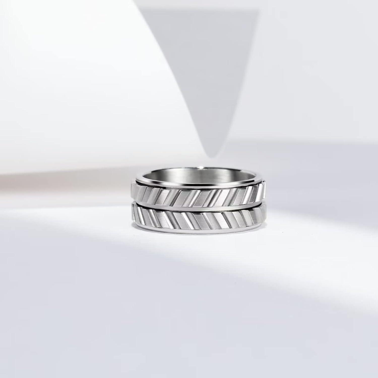 imageKing Will Black Silver Gold Mens Spinner Anxiety Fidget Ring 8mm Stainless Steel Wire Mesh Chain Woven MeshTire StripeGroove Ring for Stress RelievingsilverTire Stripe