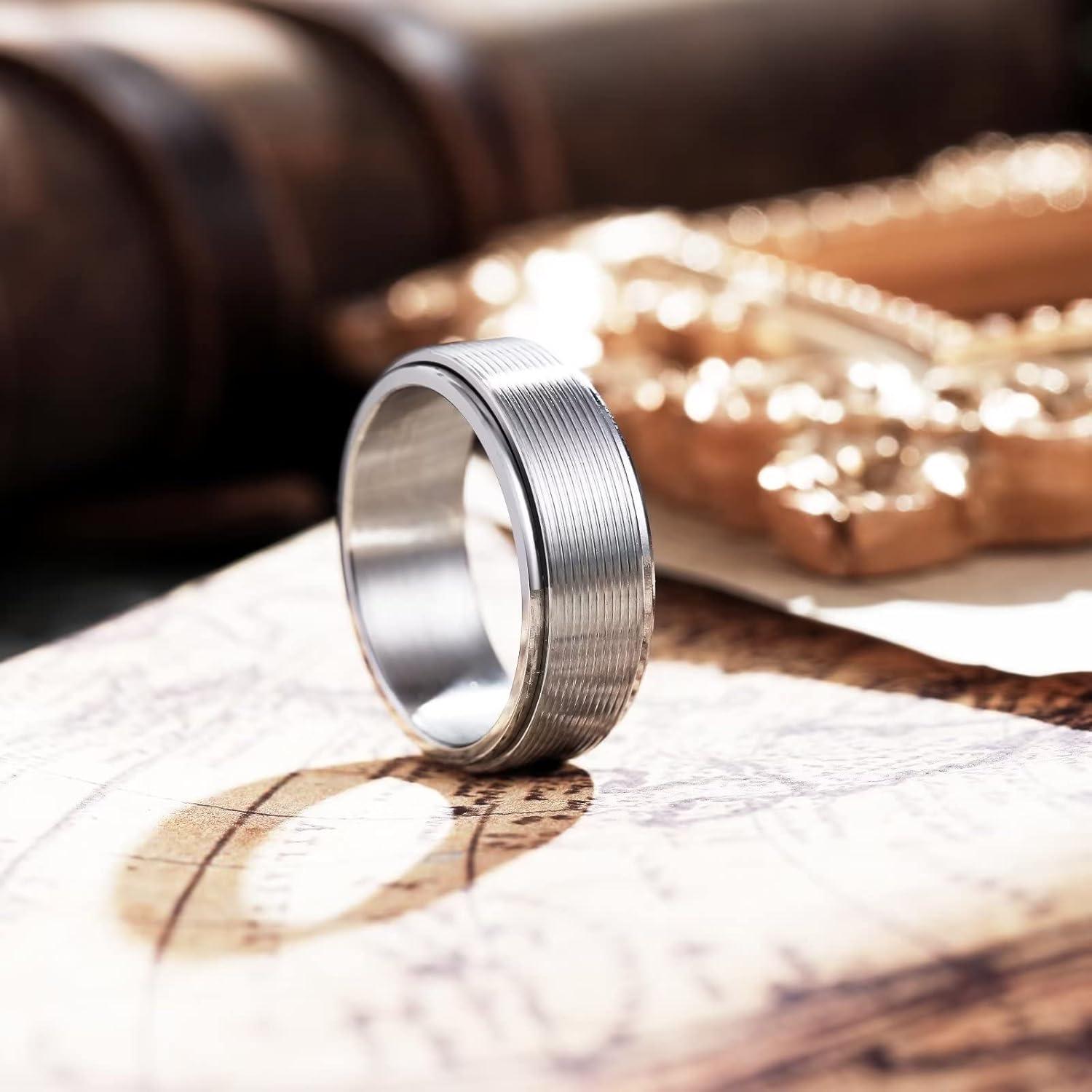 imageKing Will Black Silver Gold Mens Spinner Anxiety Fidget Ring 8mm Stainless Steel Wire Mesh Chain Woven MeshTire StripeGroove Ring for Stress Relievingsilvergroove