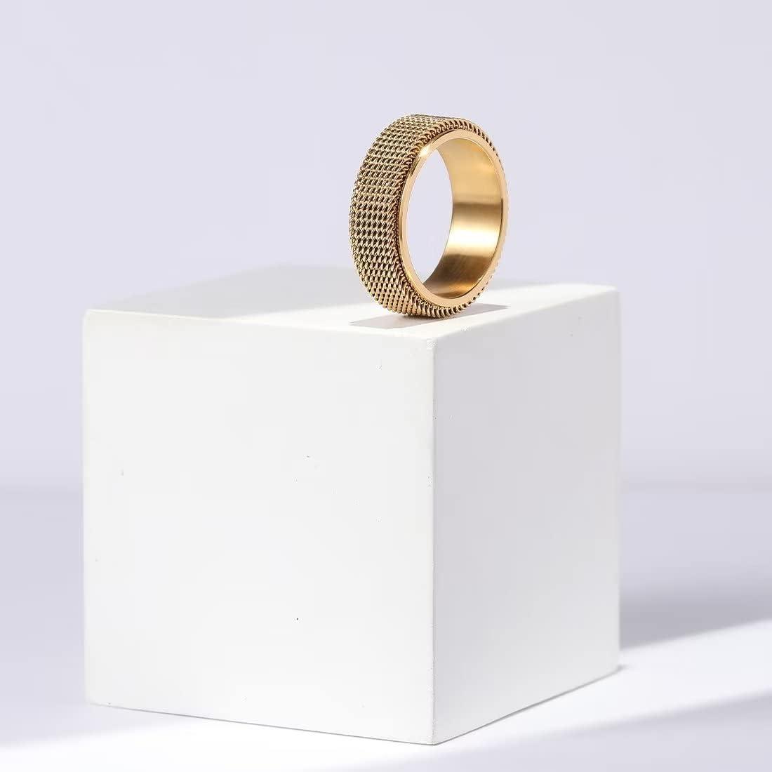 imageKing Will Black Silver Gold Mens Spinner Anxiety Fidget Ring 8mm Stainless Steel Wire Mesh Chain Woven MeshTire StripeGroove Ring for Stress Relievinggold Chain Mesh