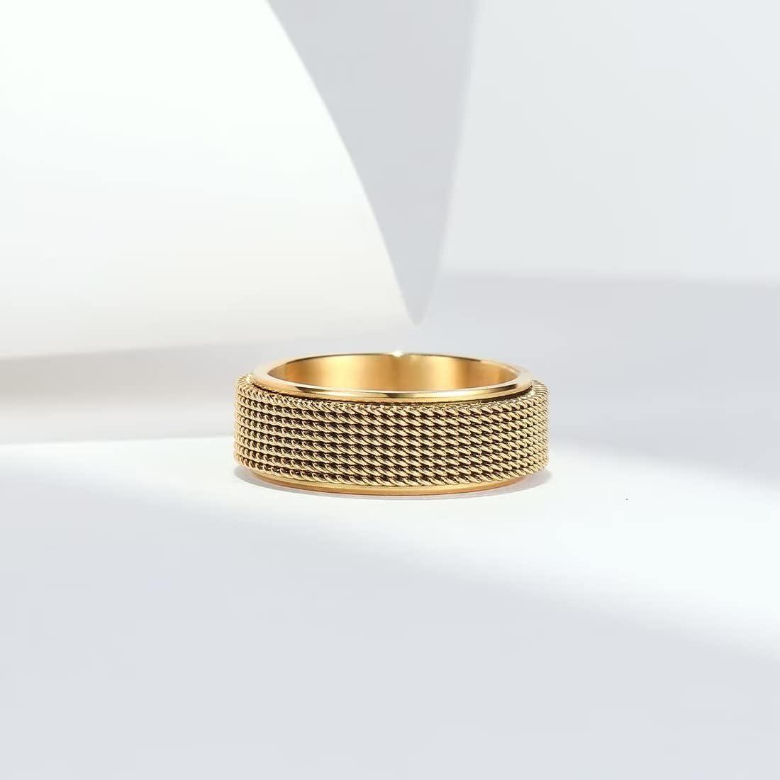 imageKing Will Black Silver Gold Mens Spinner Anxiety Fidget Ring 8mm Stainless Steel Wire Mesh Chain Woven MeshTire StripeGroove Ring for Stress Relievinggold Chain Mesh