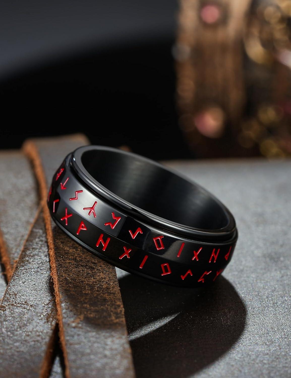 imageKing Will Mens 8mm 316L Stainless Steel Fidget Chain Spinner Rings Viking RunesBlack