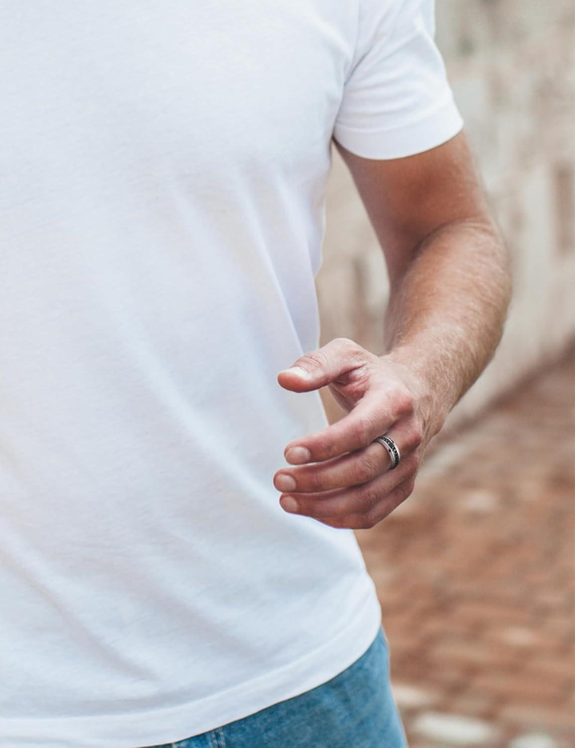 imageKing Will Mens 8mm 316L Stainless Steel Fidget Chain Spinner Rings Viking RunesSilver with Black Chain