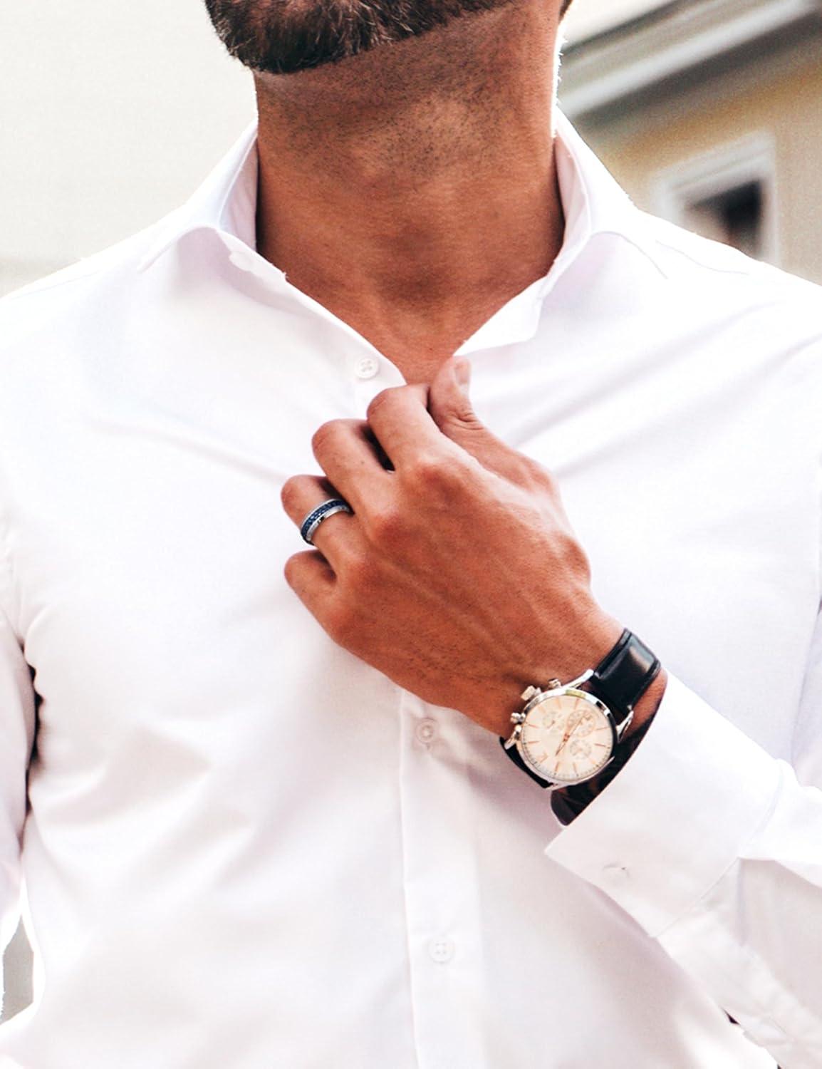 imageKing Will Mens 8mm 316L Stainless Steel Fidget Chain Spinner Rings Viking RunesSilver with Blue Chain