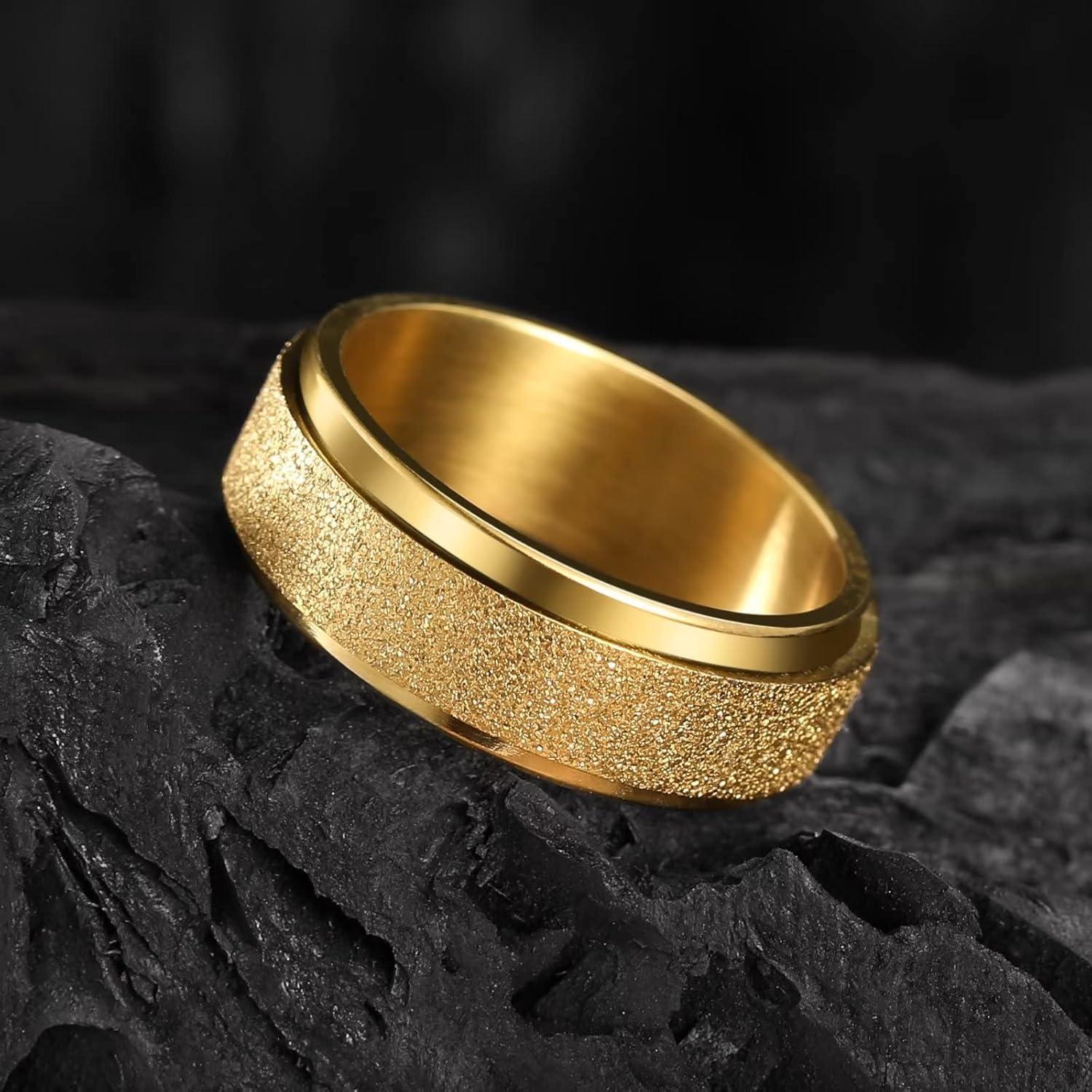 imageKing Will Mens Fidget Ring BlackGoldRose GoldRainbow 8mm Stainless Steel Ring Spinner Ring For Men Women Stress Anxiety Relief Rotating Ring Finger Teens Toy Moon Sun StarTriple MoonSand Blasted Comfort Fit For Unisex AdultsGold