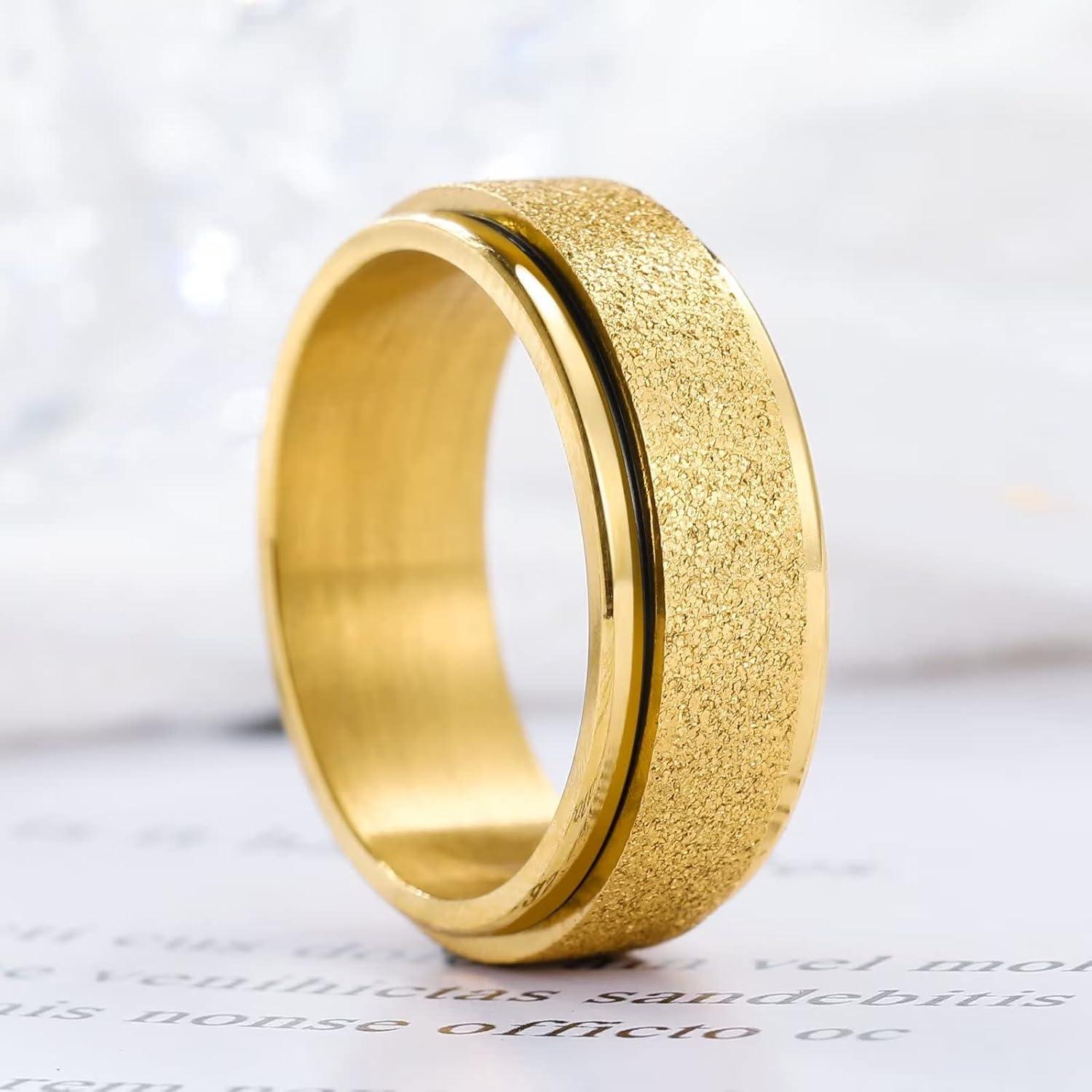 imageKing Will Mens Fidget Ring BlackGoldRose GoldRainbow 8mm Stainless Steel Ring Spinner Ring For Men Women Stress Anxiety Relief Rotating Ring Finger Teens Toy Moon Sun StarTriple MoonSand Blasted Comfort Fit For Unisex AdultsGold