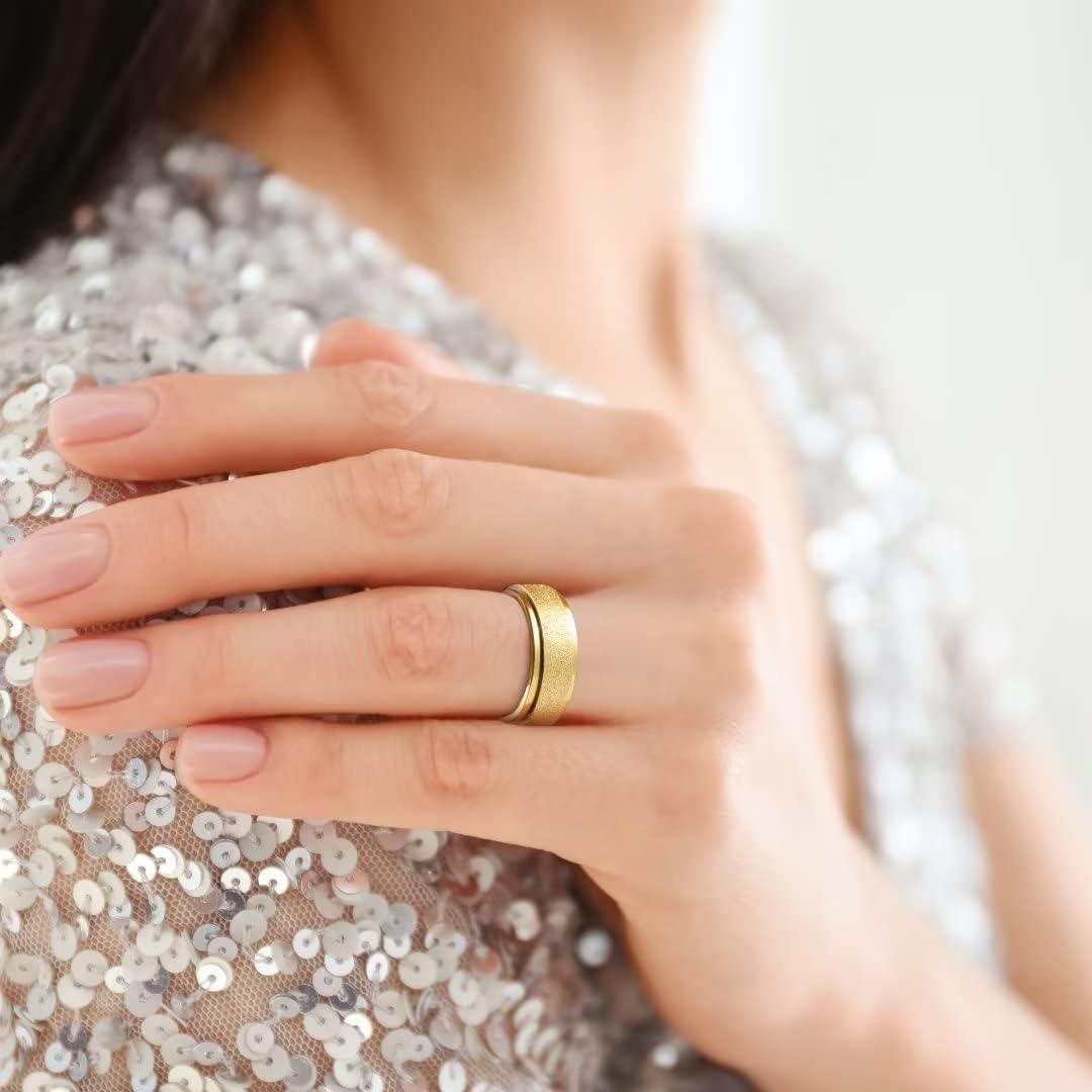 imageKing Will Mens Fidget Ring BlackGoldRose GoldRainbow 8mm Stainless Steel Ring Spinner Ring For Men Women Stress Anxiety Relief Rotating Ring Finger Teens Toy Moon Sun StarTriple MoonSand Blasted Comfort Fit For Unisex AdultsGold