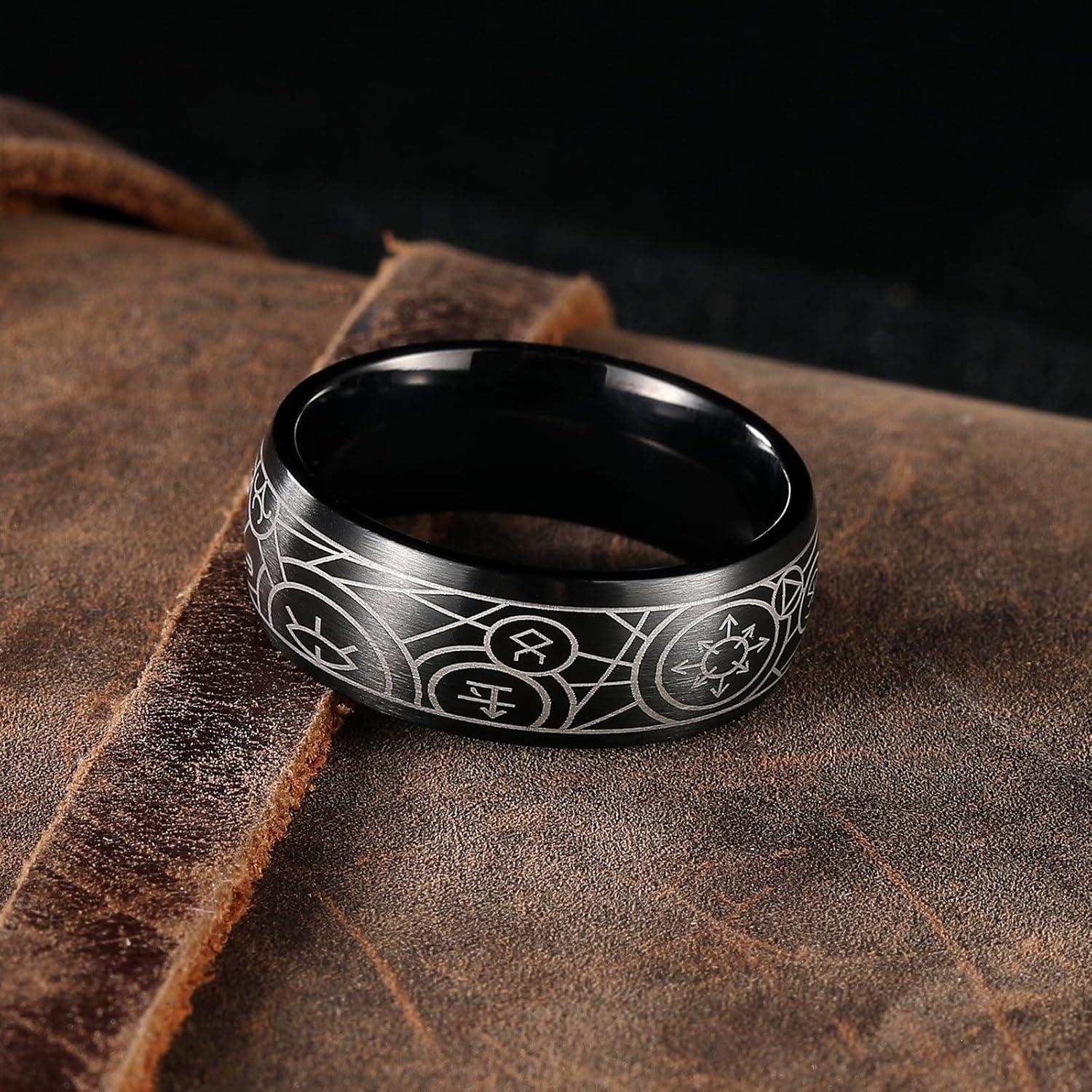 imageKing Will Mens Stainless Steel Wedding Band 8mm Black Promise Ring with Laser Zebra PatternEngraved Bull Unique Black Stainless Steel Wedding Band Ring for Men Comfort Fit Size 712BlackC