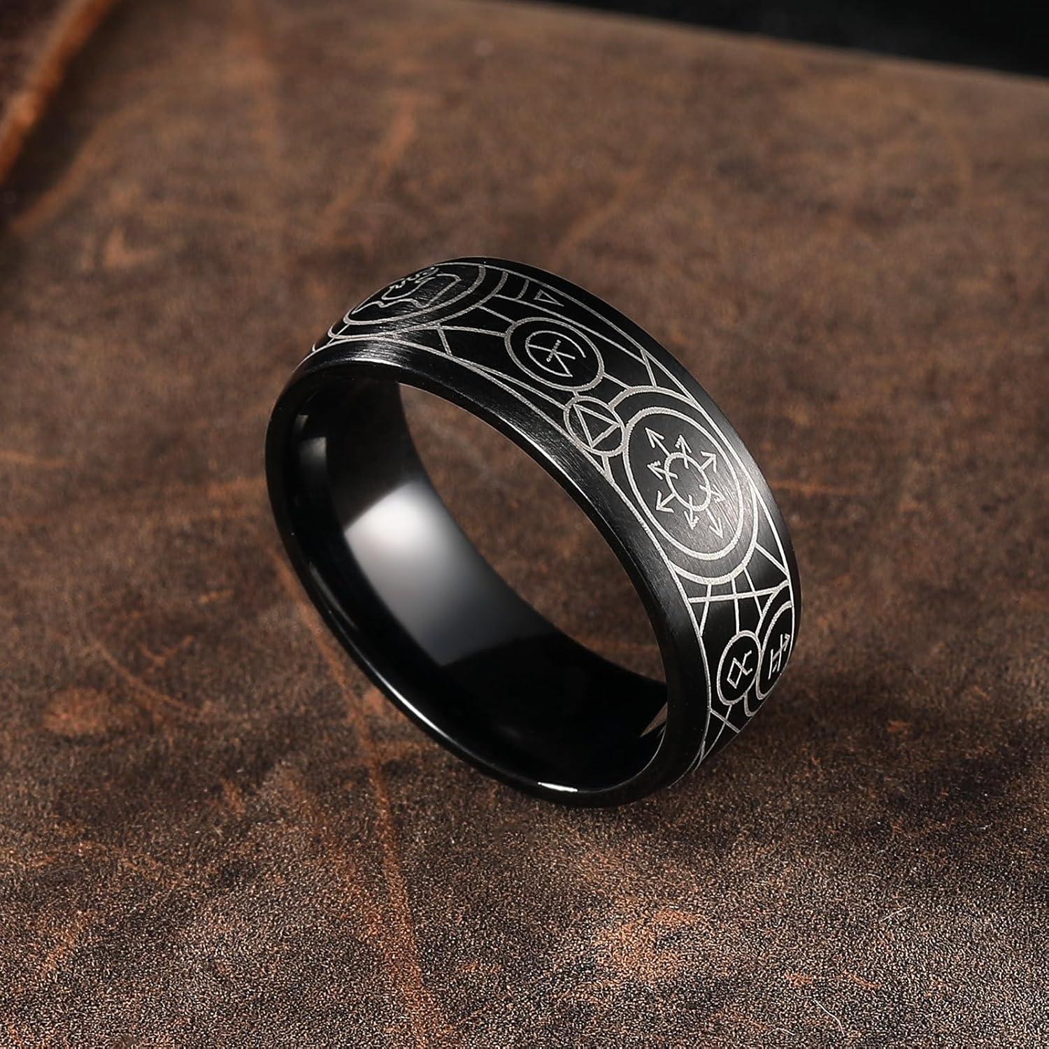 imageKing Will Mens Stainless Steel Wedding Band 8mm Black Promise Ring with Laser Zebra PatternEngraved Bull Unique Black Stainless Steel Wedding Band Ring for Men Comfort Fit Size 712BlackC