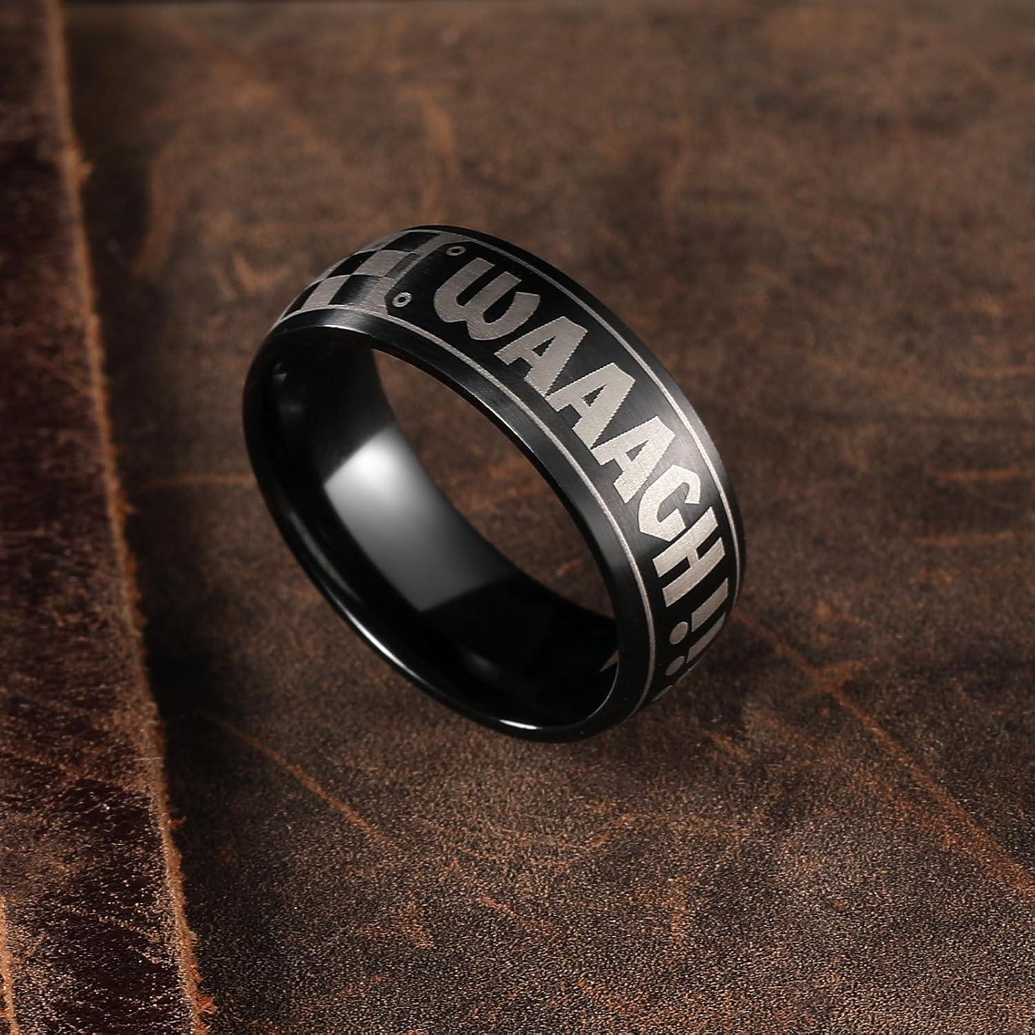 imageKing Will Mens Stainless Steel Wedding Band 8mm Black Promise Ring with Laser Zebra PatternEngraved Bull Unique Black Stainless Steel Wedding Band Ring for Men Comfort Fit Size 712BlackD