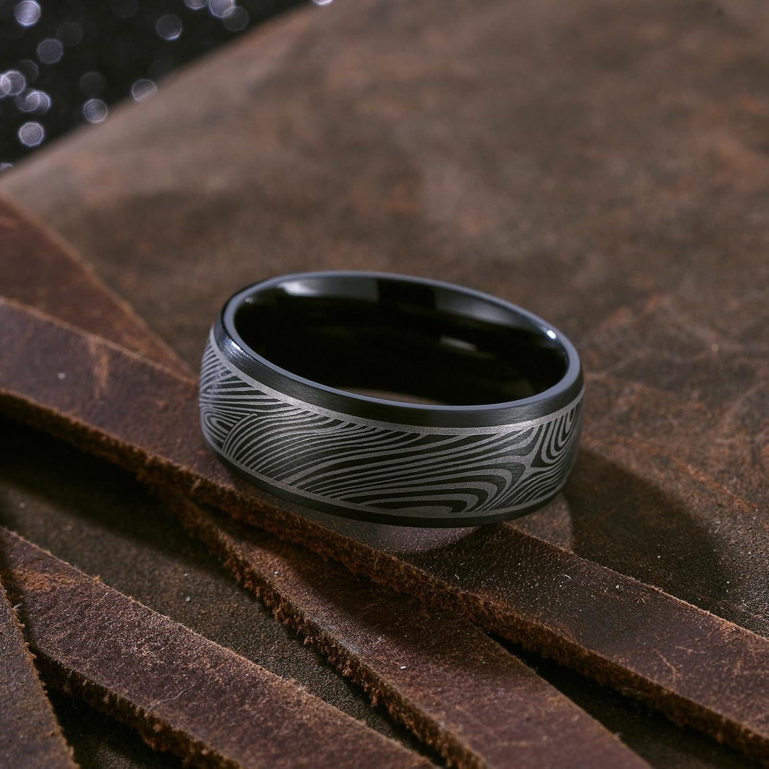 imageKing Will Mens Stainless Steel Wedding Band 8mm Black Promise Ring with Laser Zebra PatternEngraved Bull Unique Black Stainless Steel Wedding Band Ring for Men Comfort Fit Size 712BlackB