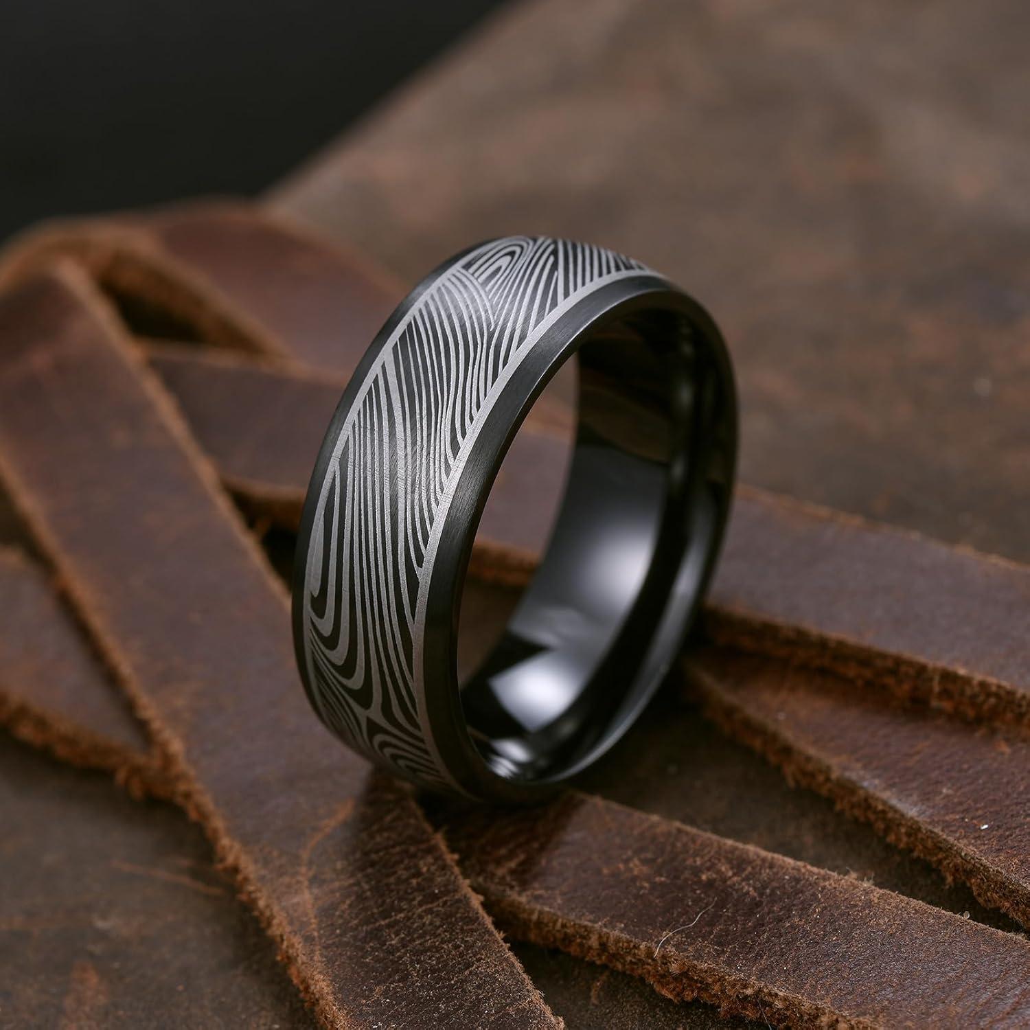 imageKing Will Mens Stainless Steel Wedding Band 8mm Black Promise Ring with Laser Zebra PatternEngraved Bull Unique Black Stainless Steel Wedding Band Ring for Men Comfort Fit Size 712BlackB