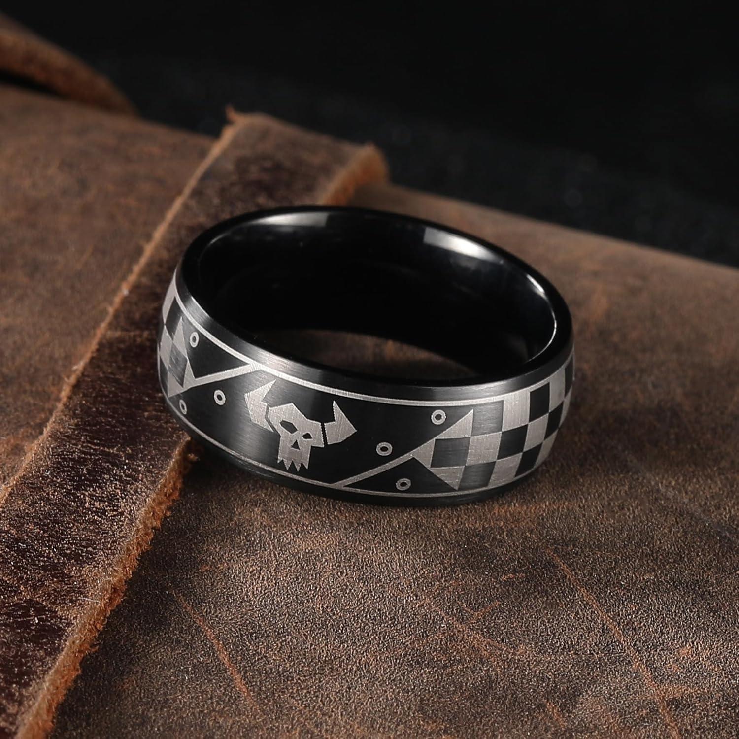 imageKing Will Mens Stainless Steel Wedding Band 8mm Black Promise Ring with Laser Zebra PatternEngraved Bull Unique Black Stainless Steel Wedding Band Ring for Men Comfort Fit Size 712BlackD