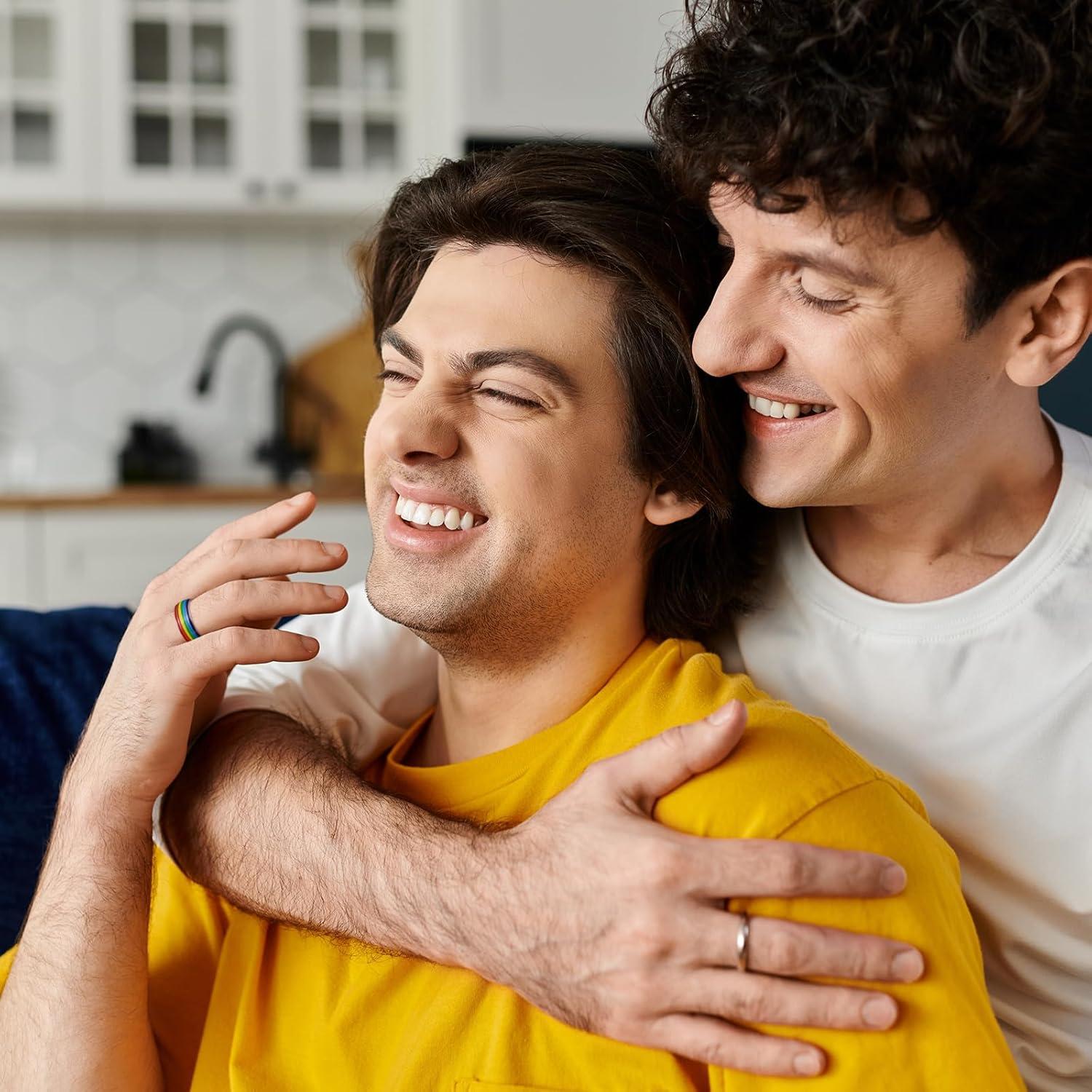 imageKing Will Pride Rainbow Rings Love is Love Wedding Band 8mm Width Promise Ring in BlackSilverGold with Inner Outer Rainbow Plated Comfort Fit Size 714SliverRaonbowB