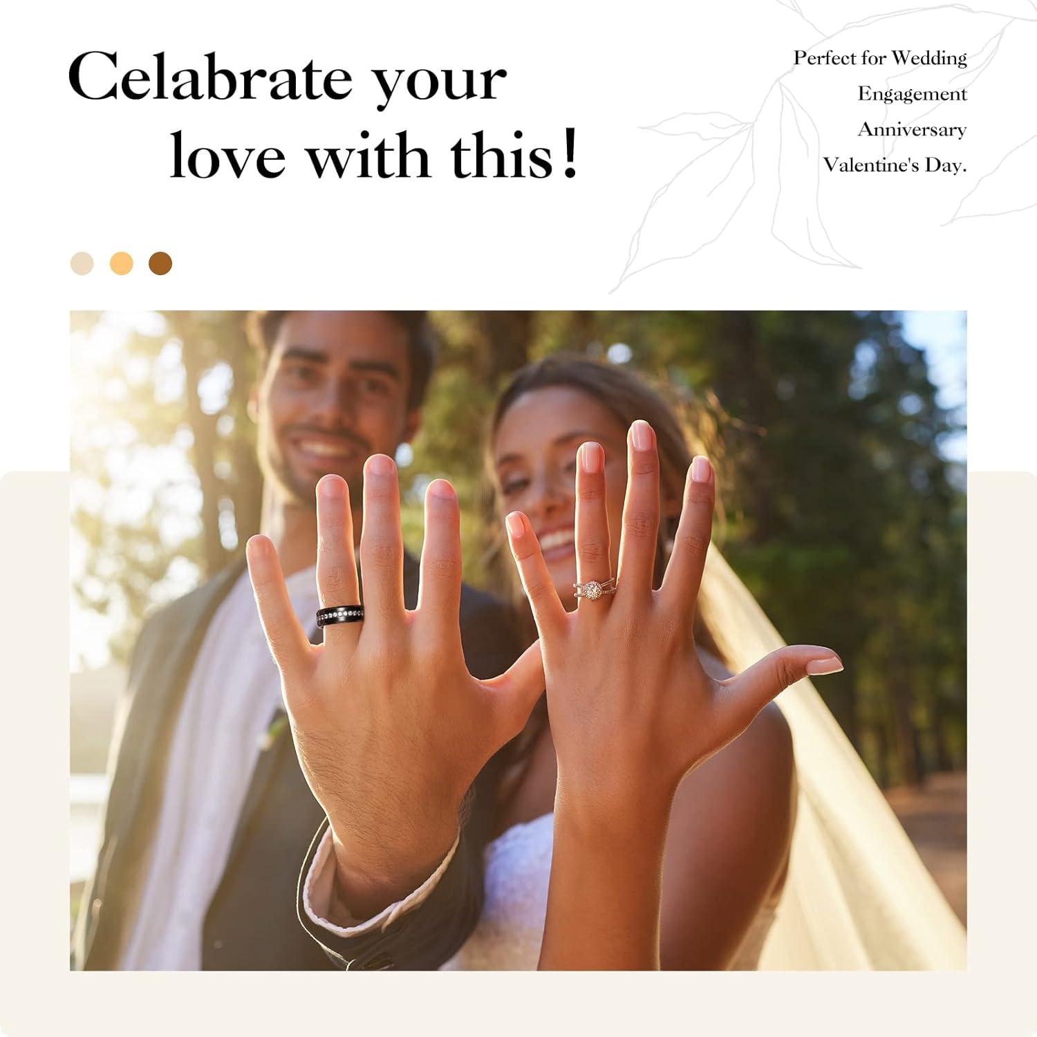 imageKing Will Tungsten Carbide Wedding Band for Men 8mm Black Plated High Polished Cubic Zircon Stones Comfort Fit Mens Ring for WeddingEngagement and AnniversaryBlack