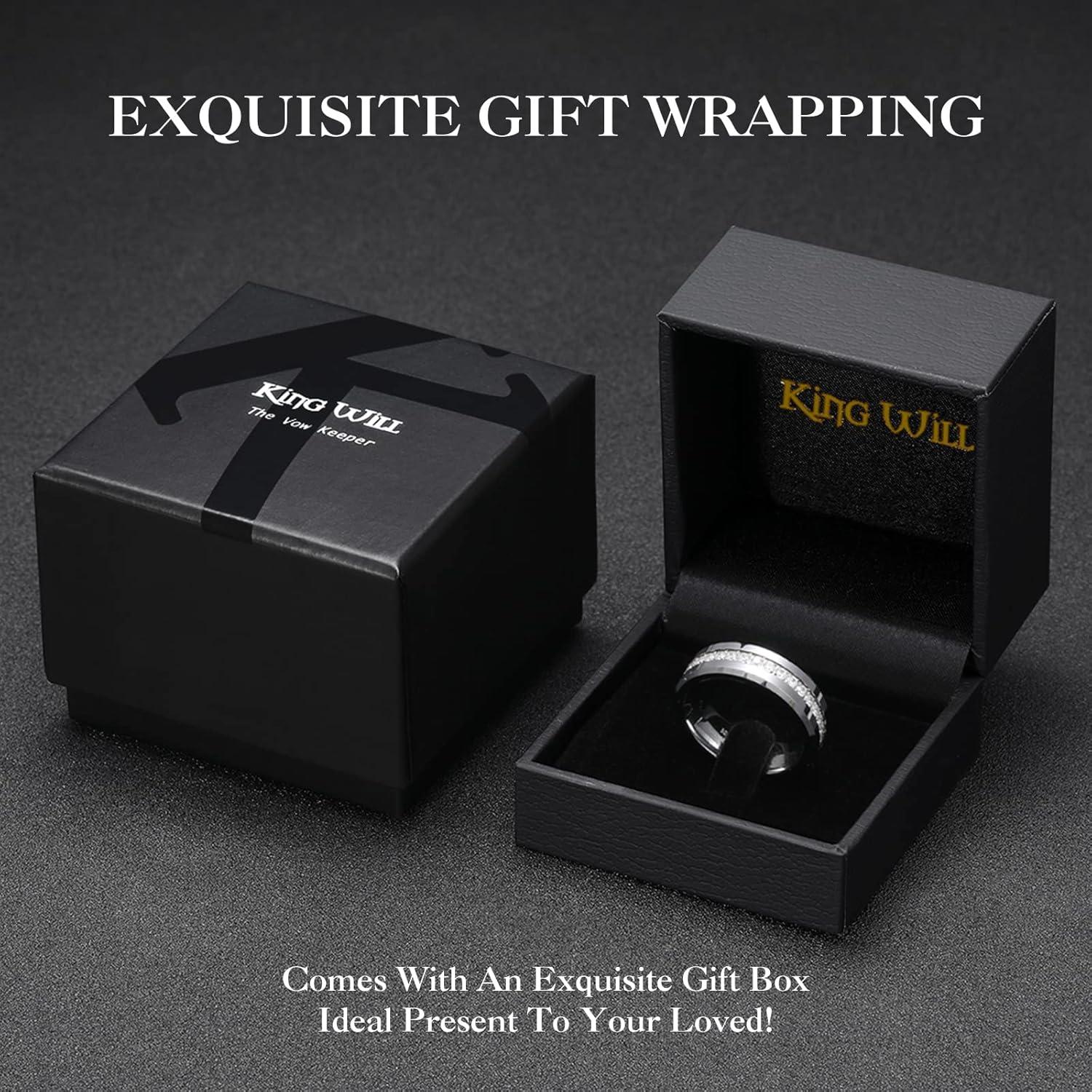 imageKing Will Tungsten Carbide Wedding Band for Men 8mm Black Plated High Polished Cubic Zircon Stones Comfort Fit Mens Ring for WeddingEngagement and AnniversarySilver