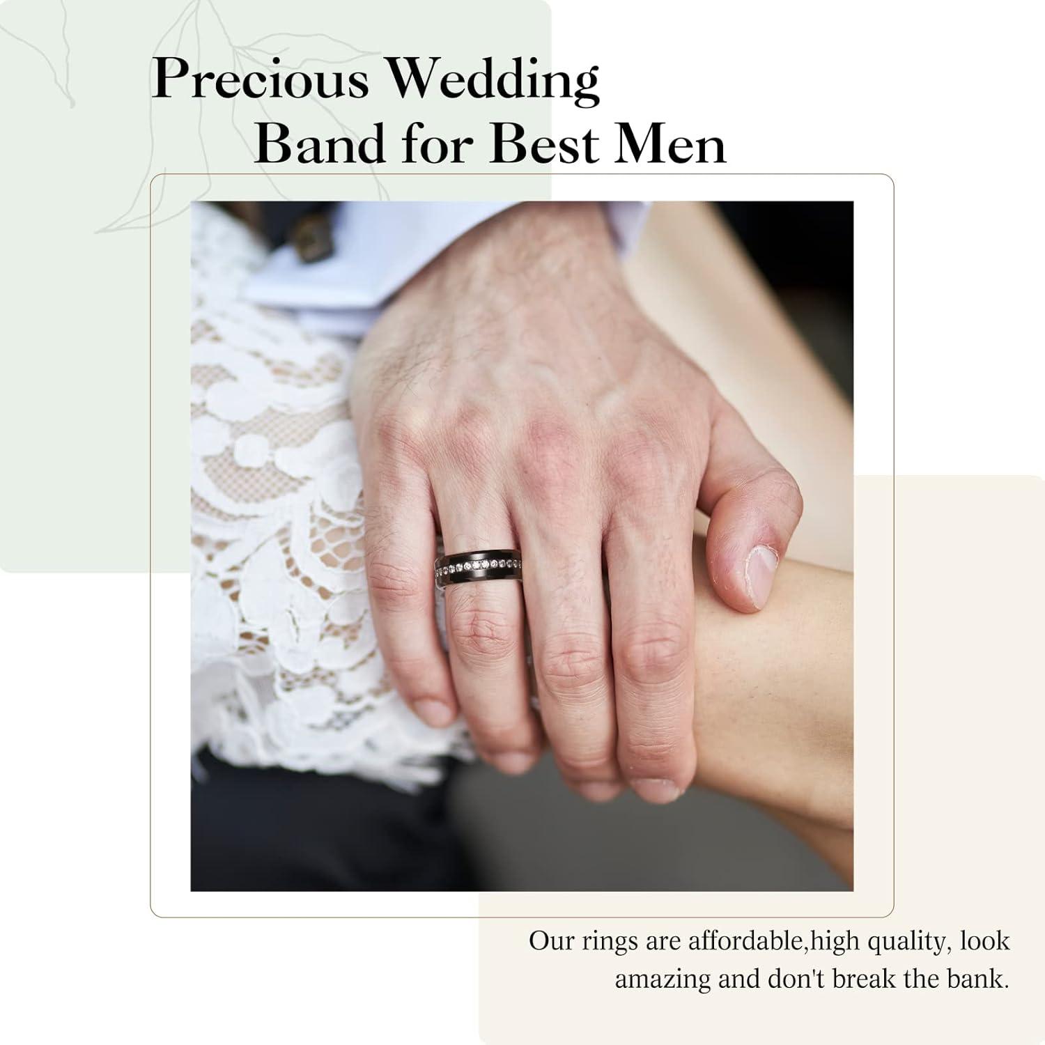 imageKing Will Tungsten Carbide Wedding Band for Men 8mm Black Plated High Polished Cubic Zircon Stones Comfort Fit Mens Ring for WeddingEngagement and AnniversaryBlack