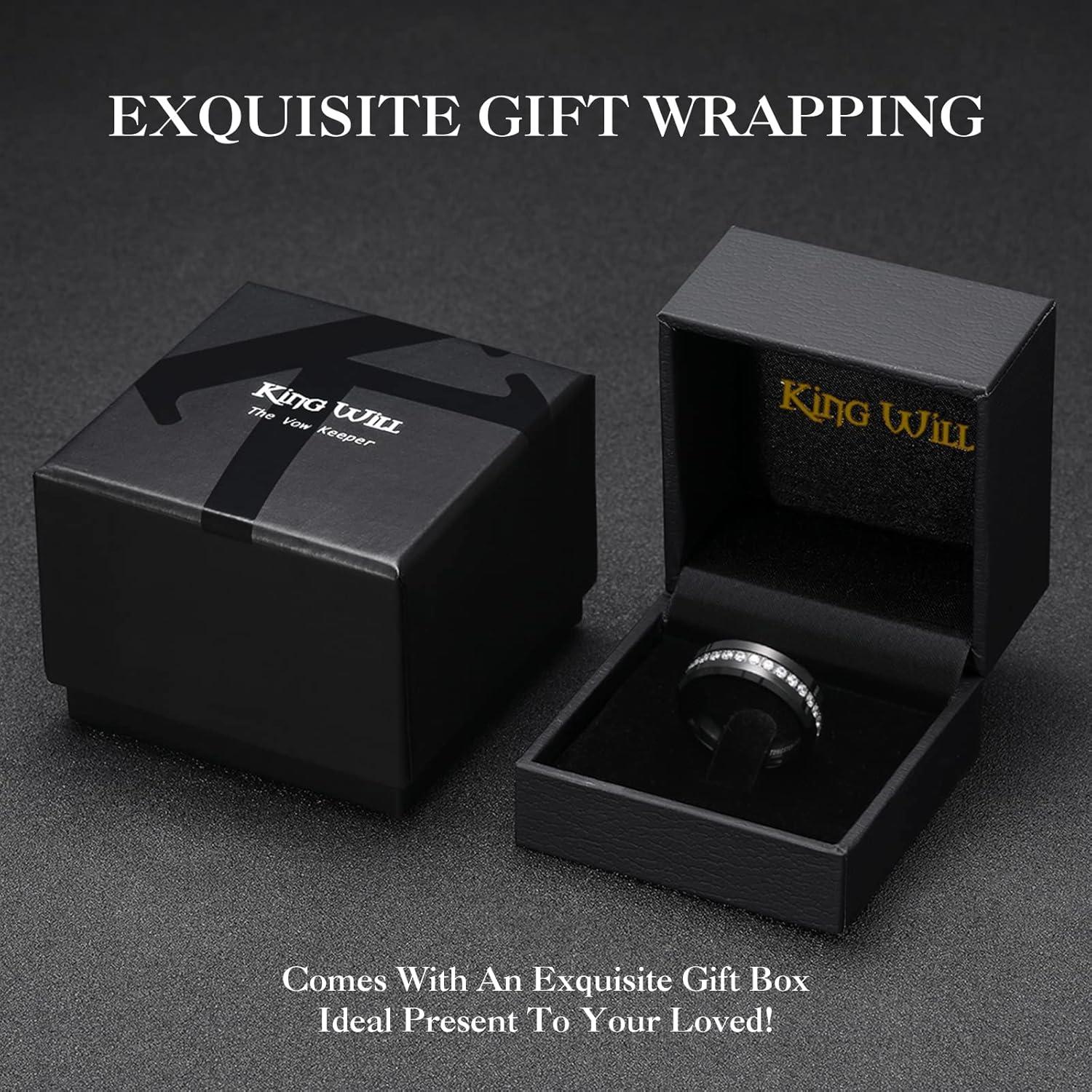 imageKing Will Tungsten Carbide Wedding Band for Men 8mm Black Plated High Polished Cubic Zircon Stones Comfort Fit Mens Ring for WeddingEngagement and AnniversaryBlack