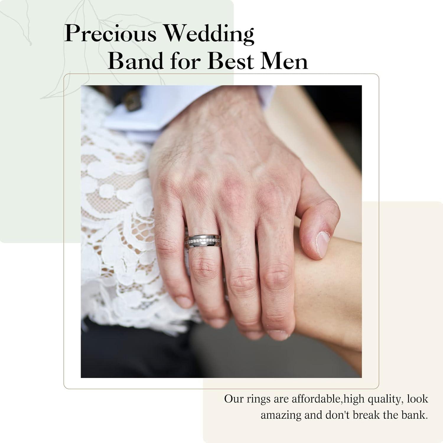 imageKing Will Tungsten Carbide Wedding Band for Men 8mm Black Plated High Polished Cubic Zircon Stones Comfort Fit Mens Ring for WeddingEngagement and AnniversarySilver