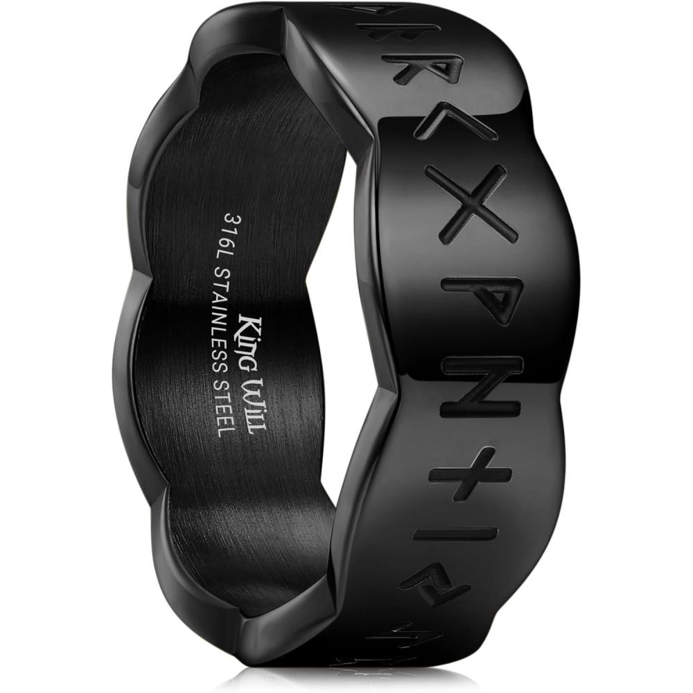 imageKing Will 316L Stainless Steel Spinner Wedding Band for Men Women8mm Width Fidget Spinner Ring in BrownBlackSliver with Viking Runes Pattern Stress Relief Ring Comfort Fit Size 713BBlack