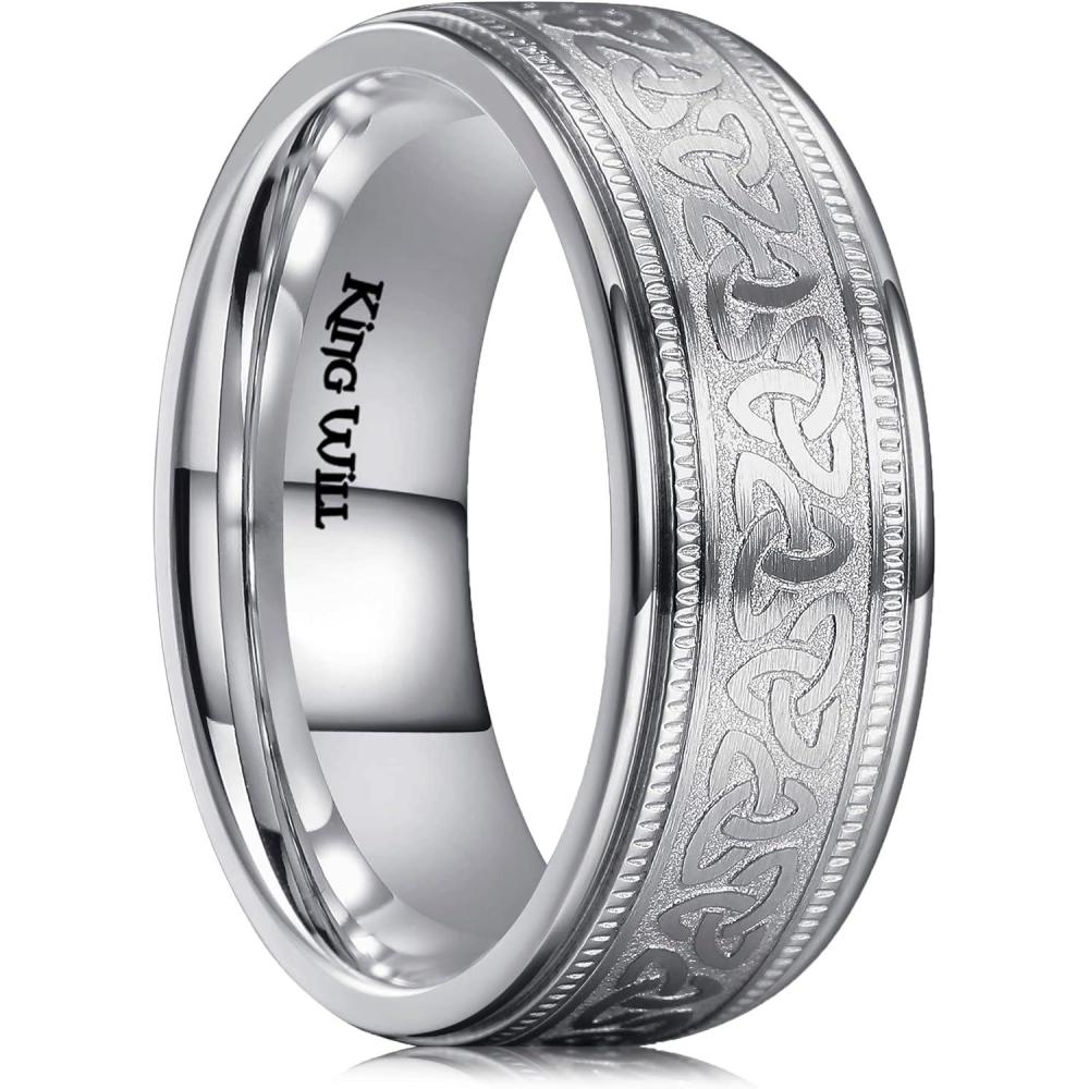 imageKing Will 8mm Silver Celtic Knot Stainless Steel Ring for Men Comfort Fit Wedding band Edge High Polished 7