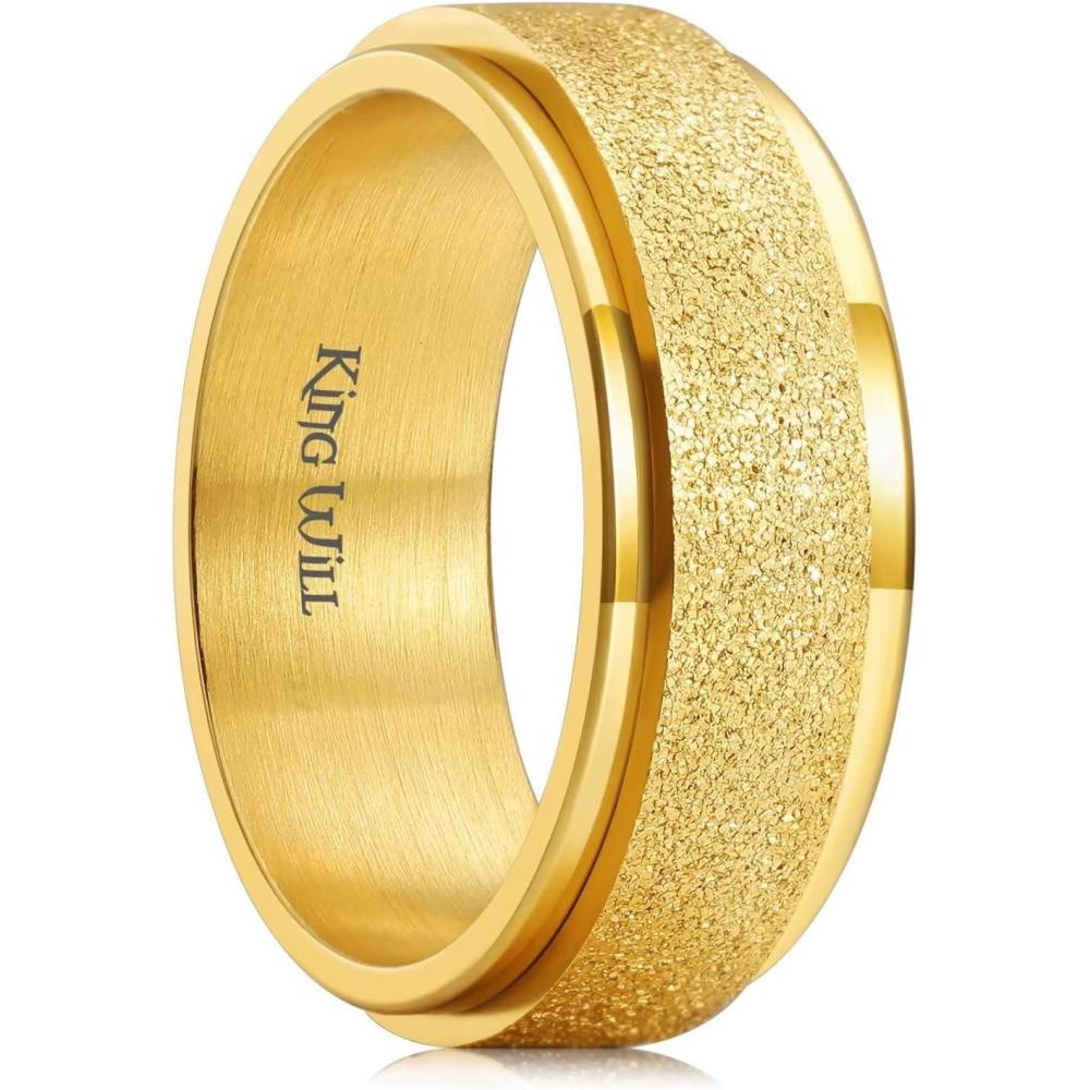 imageKing Will Mens Fidget Ring BlackGoldRose GoldRainbow 8mm Stainless Steel Ring Spinner Ring For Men Women Stress Anxiety Relief Rotating Ring Finger Teens Toy Moon Sun StarTriple MoonSand Blasted Comfort Fit For Unisex AdultsGold