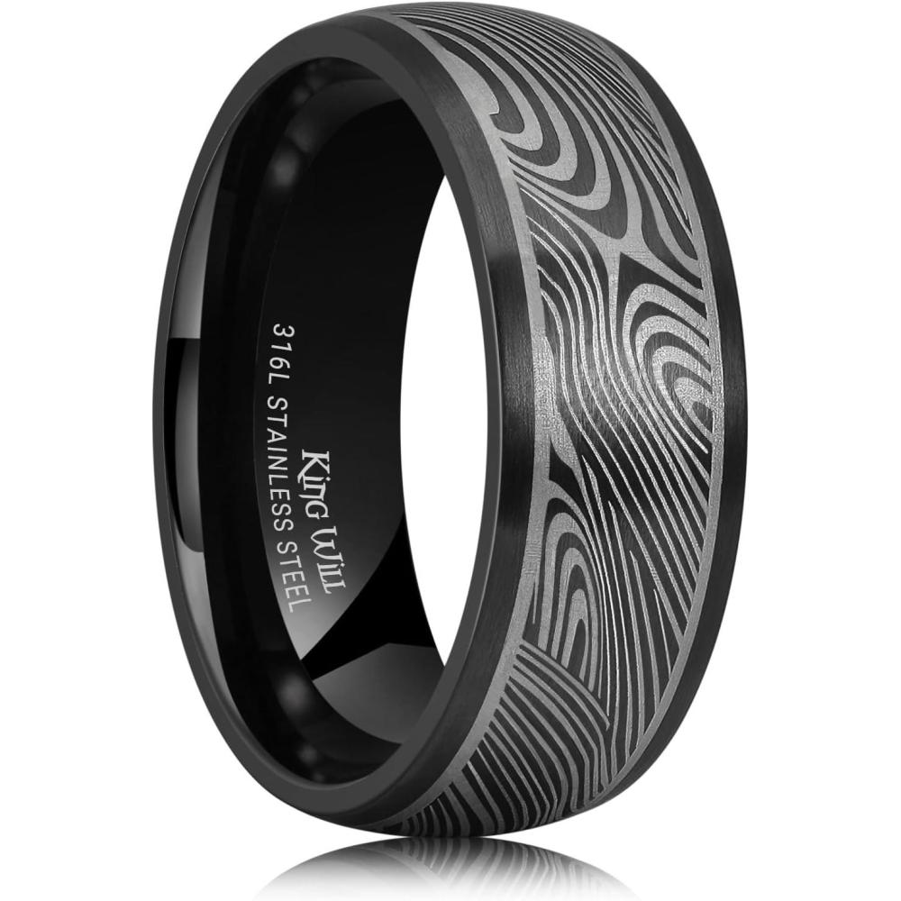 imageKing Will Mens Stainless Steel Wedding Band 8mm Black Promise Ring with Laser Zebra PatternEngraved Bull Unique Black Stainless Steel Wedding Band Ring for Men Comfort Fit Size 712BlackB