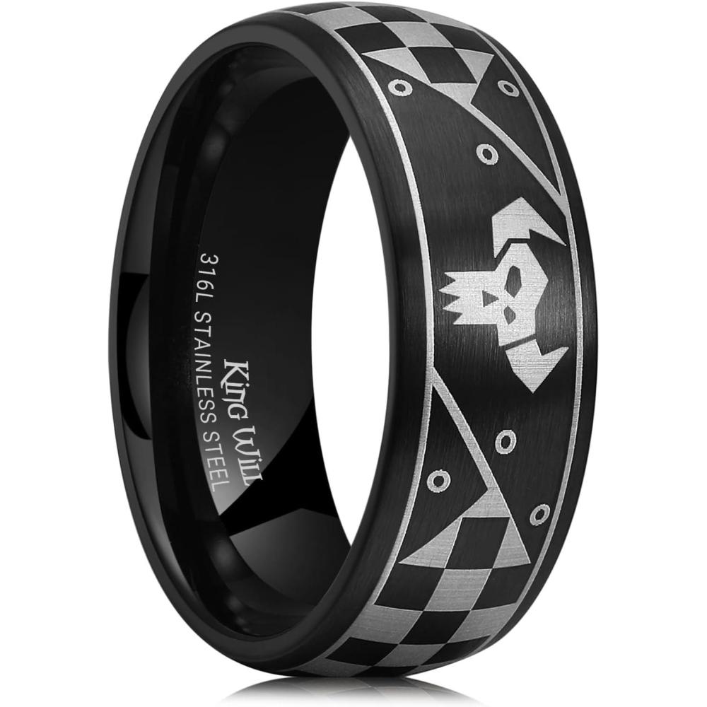 imageKing Will Mens Stainless Steel Wedding Band  8mm Black Promise Ring with Laser Zebra PatternEngraved Bull Unique Black Stainless Steel Wedding Band Ring for Men Comfort Fit Size 712BlackD