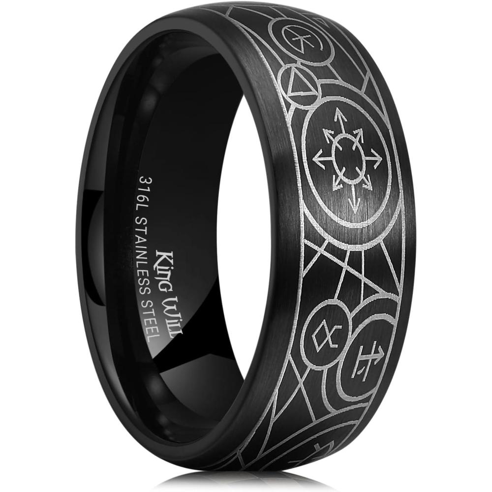 imageKing Will Mens Stainless Steel Wedding Band 8mm Black Promise Ring with Laser Zebra PatternEngraved Bull Unique Black Stainless Steel Wedding Band Ring for Men Comfort Fit Size 712BlackC