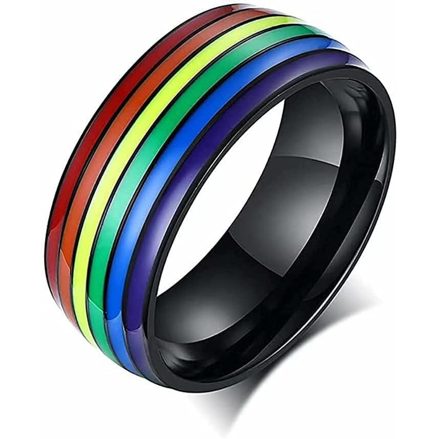 imageKing Will Pride Rainbow Rings Love is Love Wedding Band 8mm Width Promise Ring in BlackSilverGold with Inner Outer Rainbow Plated Comfort Fit Size 714RainbowInner Black